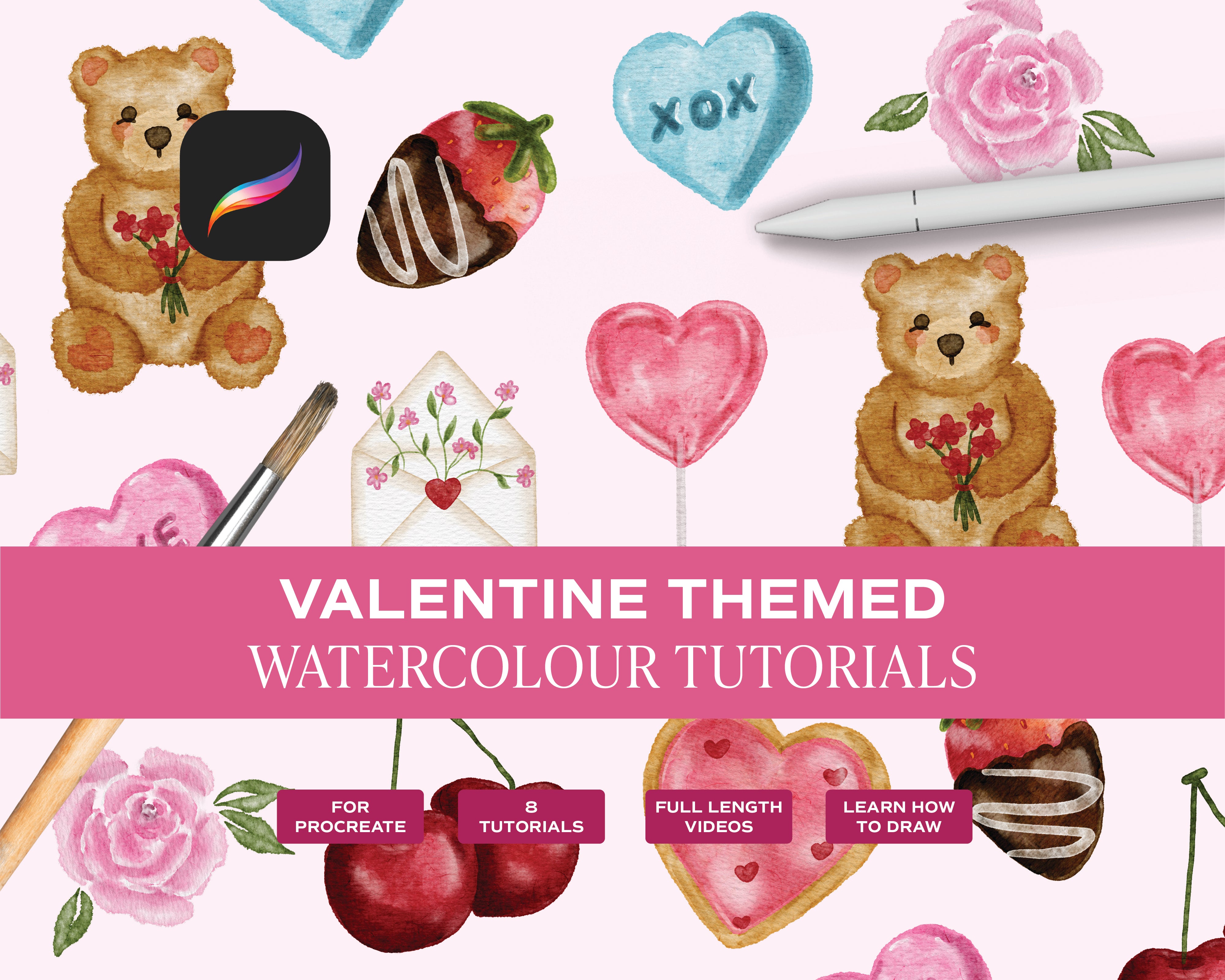 Valentines Watercolour Tutorial Pack
