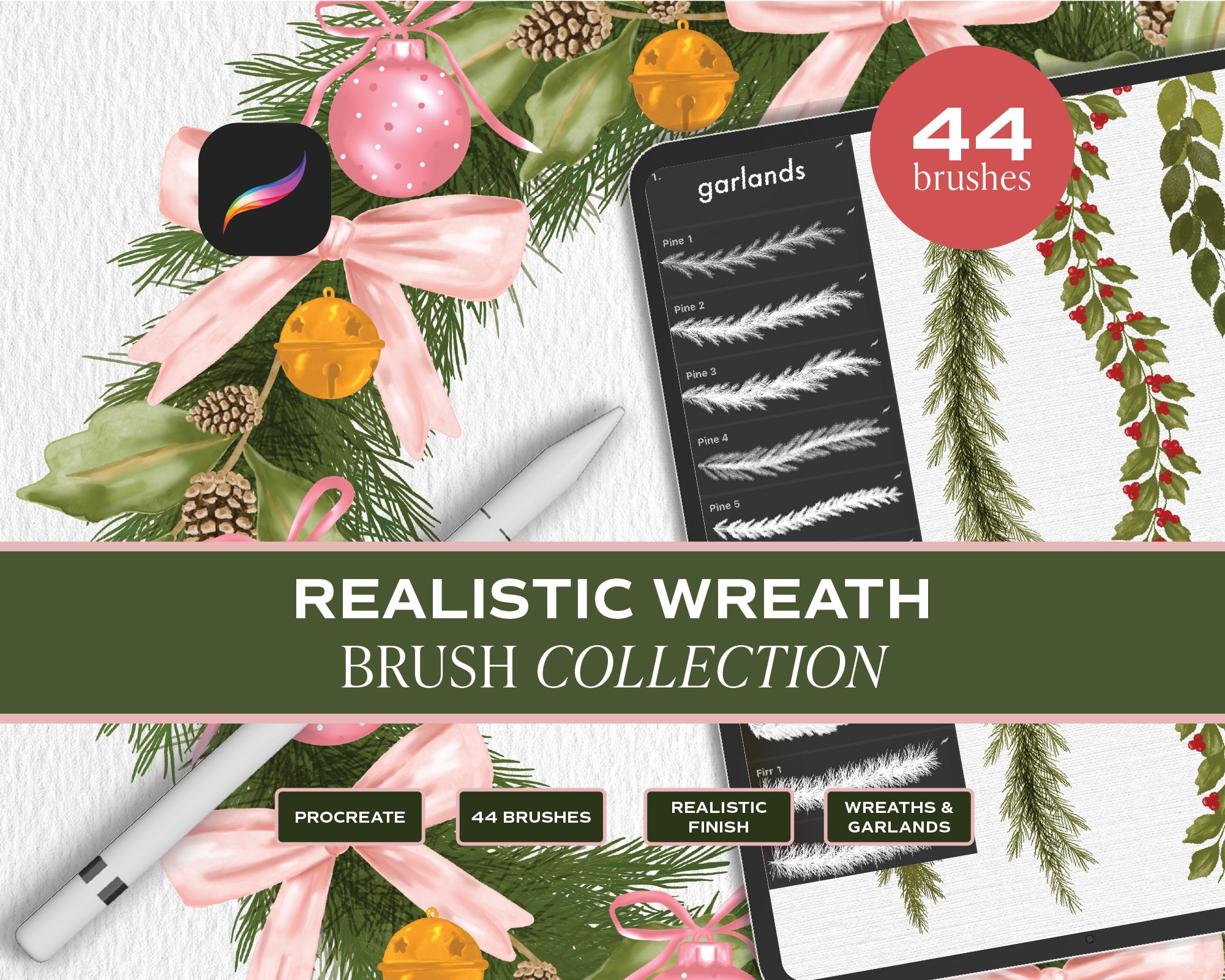 Wreath and Garlands for Procreate Brush Set