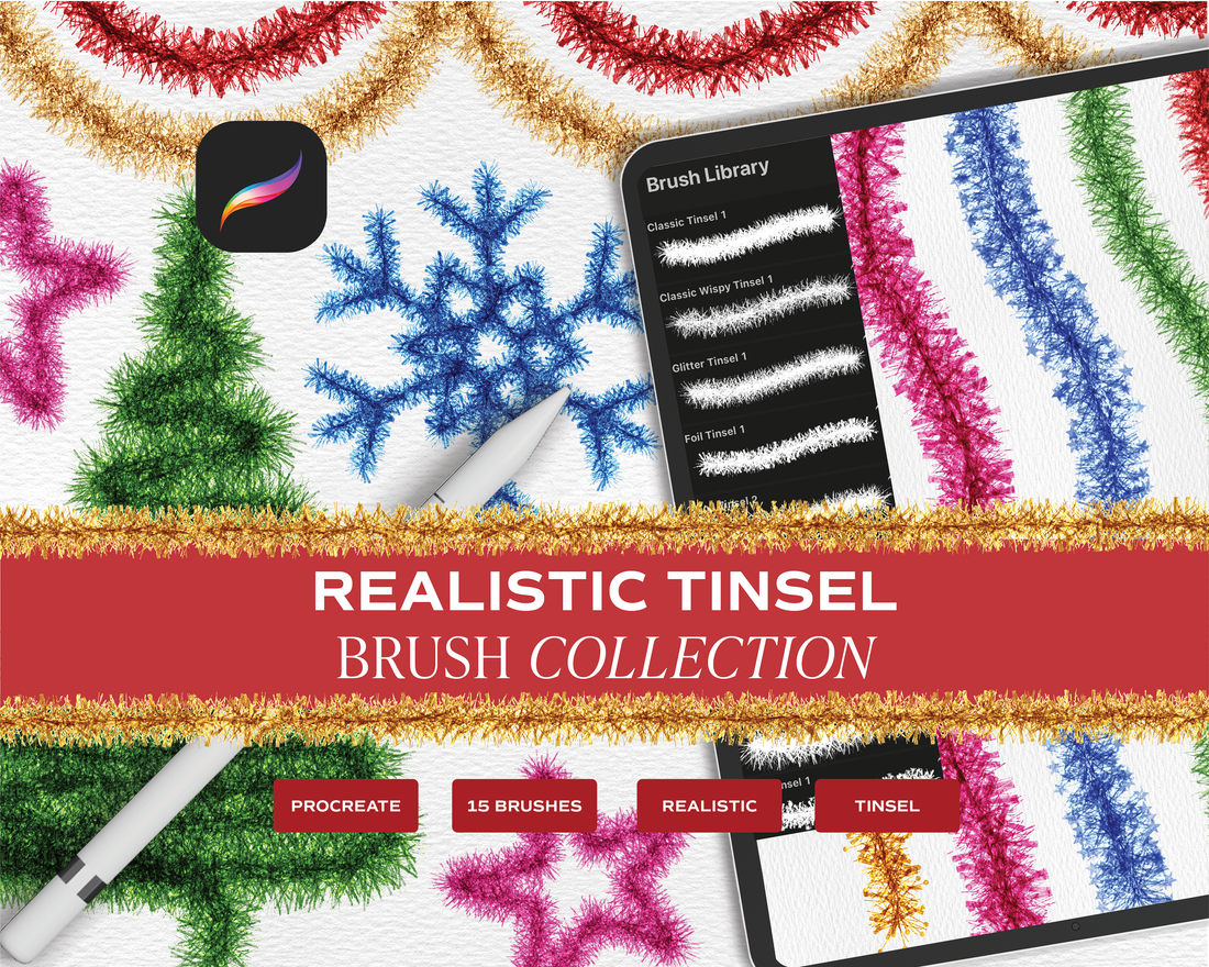 Realistic Tinsel for Procreate Brush Set