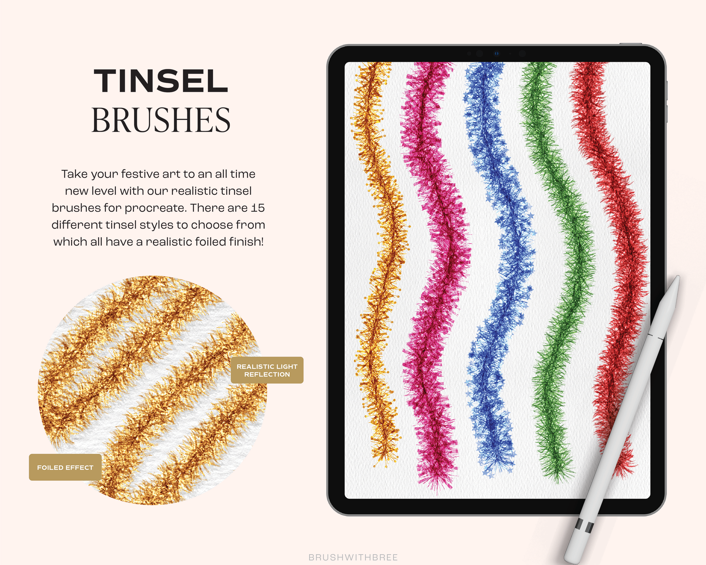 Realistic Tinsel for Procreate Brush Set