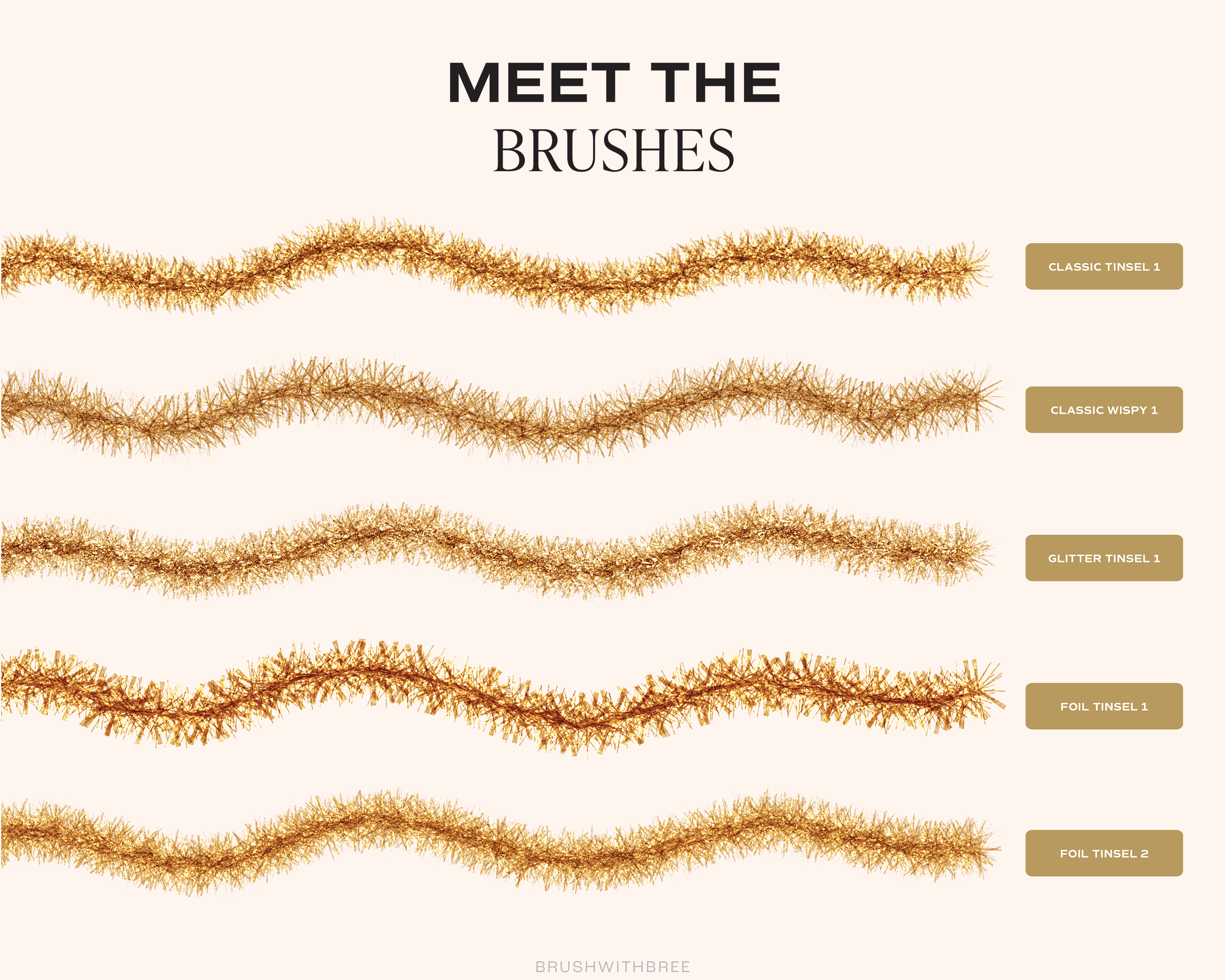 Realistic Tinsel for Procreate Brush Set