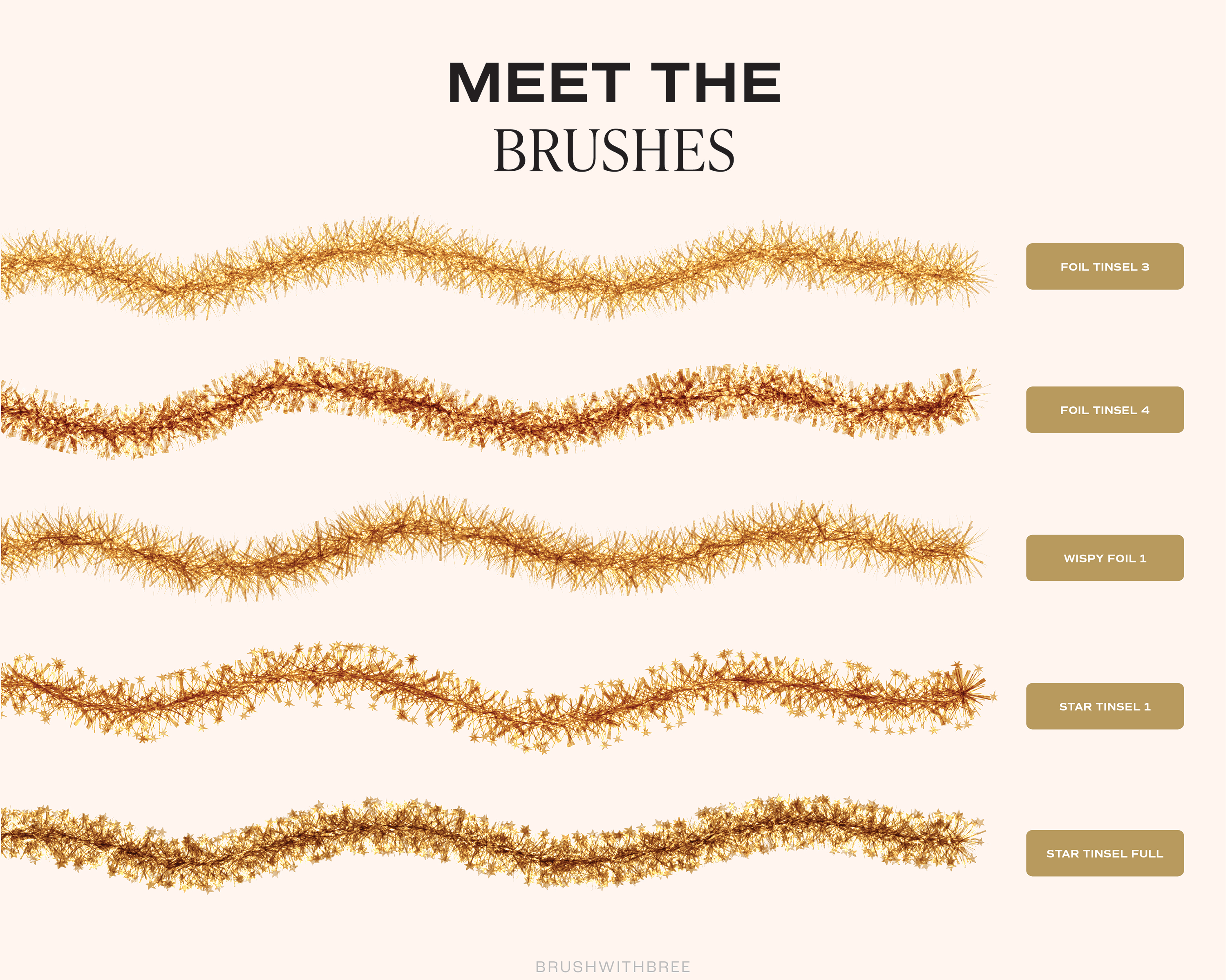 Realistic Tinsel for Procreate Brush Set